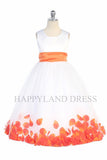 D2570 White Dress with Flower Petals and Sash (26 Diff. Colors)