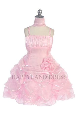 D3121 Satin with Organza Pinched and Puffed Dress (6 Diff. Colors)