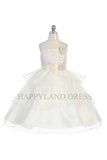 D3179 Rose Patched 3 Layer Organza Skirt Dress (Ivory or White)