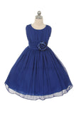 D2423 Royal Blue Ruched Chiffon Flower Girl Dress