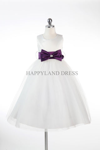 D6665 **White** Dress with Ribbon Sash (18 Diff Colors!)