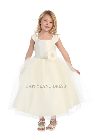 D835 Pearl Satin with Tulle Dress (Ivory or White)
