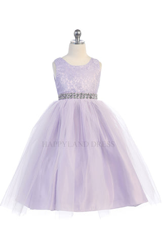 D3245 Lilac Lace & Tulle Dress w/ Rhinestone Belt