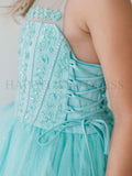 D6008 Blush Pink Halter Neck Bead Embroidered Long Dress D6008