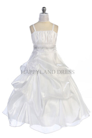 D3487 White Taffeta Pinched and Puffed Dress (White Only)