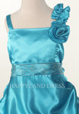 D2458 Satin Pinched and Puffed Dress (Turquoise Only)