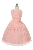 D2423 Coral Ruched Chiffon Flower Girl Dress