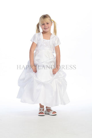 GCM0121 White Taffeta Rosette Dress (White Only)