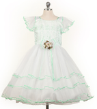 White with Mint Embroidered Top Tulle Skirt Dress D 509
