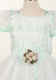 White with Mint Embroidered Top Tulle Skirt Dress D 509
