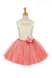 Peach Pearl Necklace Short Tulle Dress D5252