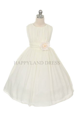 D2423 Ivory Ruched Chiffon Flower Girl Dress