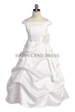 D1147 Pinched and Puffed Satin Sash Dress (4 Diff. Colors)